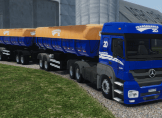 Skin Global Truck Online | Mercedes-Benz Axor Azul e Rodocaçamba da Transmannes (Conjunto Realista)